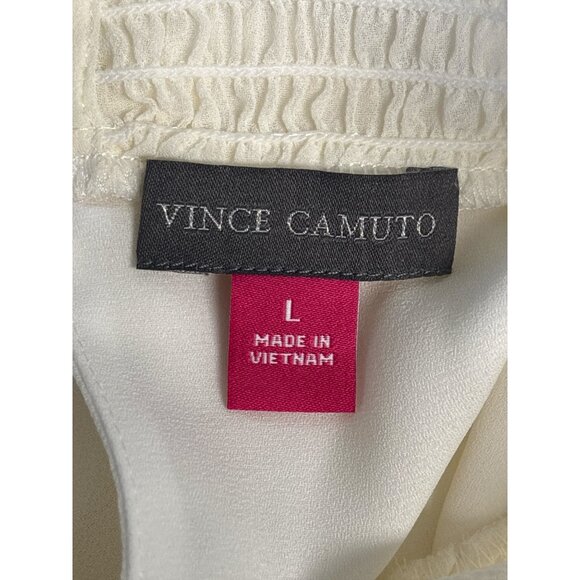 Sleeveless Ivory Ruffle Neck Blouse Vince Camuto Womens Size L 100% Polyester - Picture 4 of 8